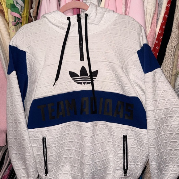 Team Adidas Women's White and Navy Sweatshirt Hoodie - Picture 2 of 8